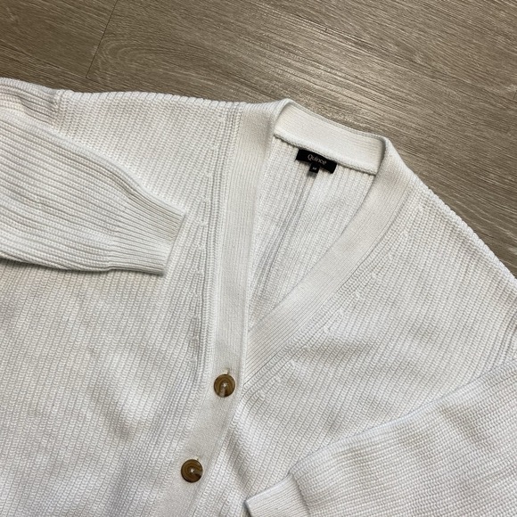 Quince Tops - Quince Ribbed Knit Cardigan Sweater Women's M White Cotton Minimal Refined Coast